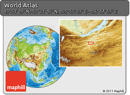 Physical Location Map of the Area around 50° 7' 47" N, 106° 19' 29" E