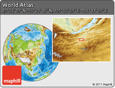 Physical Location Map of the Area around 50° 7' 47" N, 106° 19' 29" E
