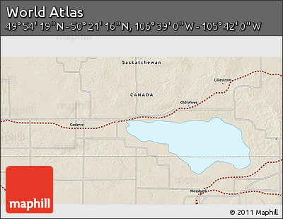 Shaded Relief 3D Map of the Area around 50° 7' 47" N, 106° 10' 30" W