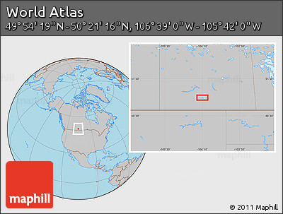 Gray Location Map of the Area around 50° 7' 47" N, 106° 10' 30" W