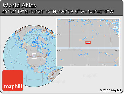 Gray Location Map of the Area around 50° 7' 47" N, 106° 10' 30" W