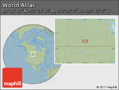 Savanna Style Location Map of the Area around 50° 7' 47" N, 106° 10' 30" W, hill shading