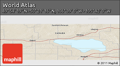 Shaded Relief Panoramic Map of the Area around 50° 7' 47" N, 106° 10' 30" W
