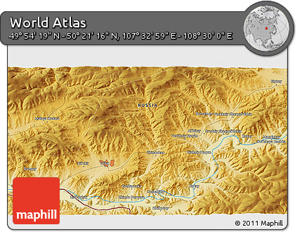 Physical 3D Map of the Area around 50° 7' 47" N, 108° 1' 30" E