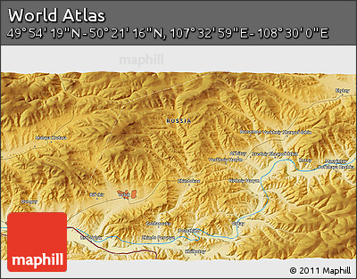 Physical 3D Map of the Area around 50° 7' 47" N, 108° 1' 30" E