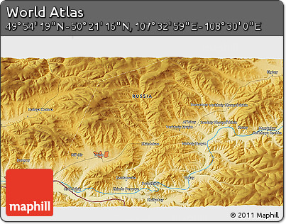 Physical 3D Map of the Area around 50° 7' 47" N, 108° 1' 30" E