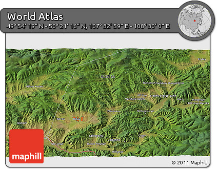 Satellite 3D Map of the Area around 50° 7' 47" N, 108° 1' 30" E