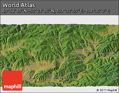 Satellite 3D Map of the Area around 50° 7' 47" N, 108° 1' 30" E