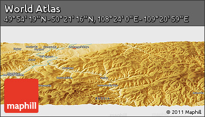 Physical Panoramic Map of the Area around 50° 7' 47" N, 108° 52' 30" E