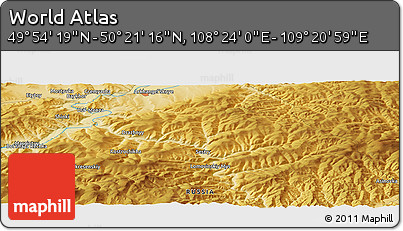 Physical Panoramic Map of the Area around 50° 7' 47" N, 108° 52' 30" E