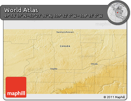 Physical 3D Map of the Area around 50° 7' 47" N, 108° 43' 29" W
