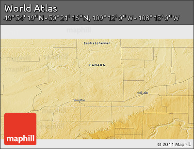 Physical 3D Map of the Area around 50° 7' 47" N, 108° 43' 29" W