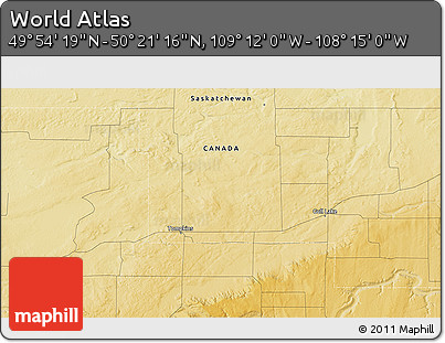 Physical 3D Map of the Area around 50° 7' 47" N, 108° 43' 29" W