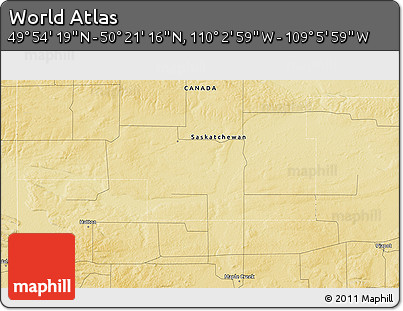 Physical 3D Map of the Area around 50° 7' 47" N, 109° 34' 29" W