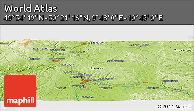 Physical Panoramic Map of the Area around 50° 7' 47" N, 10° 16' 30" E