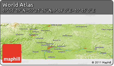 Physical Panoramic Map of the Area around 50° 7' 47" N, 10° 16' 30" E