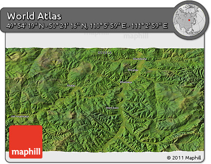 Satellite 3D Map of the Area around 50° 7' 47" N, 110° 34' 29" E