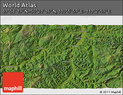 Satellite 3D Map of the Area around 50° 7' 47" N, 110° 34' 29" E