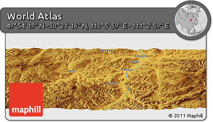 Physical Panoramic Map of the Area around 50° 7' 47" N, 110° 34' 29" E