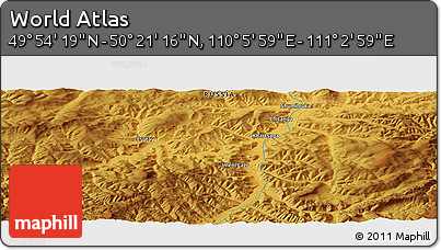 Physical Panoramic Map of the Area around 50° 7' 47" N, 110° 34' 29" E