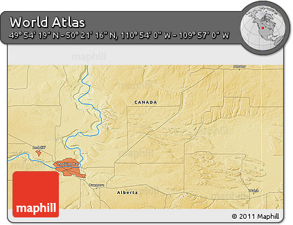 Physical 3D Map of the Area around 50° 7' 47" N, 110° 25' 30" W
