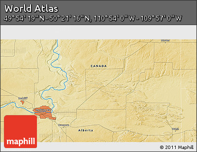 Physical 3D Map of the Area around 50° 7' 47" N, 110° 25' 30" W