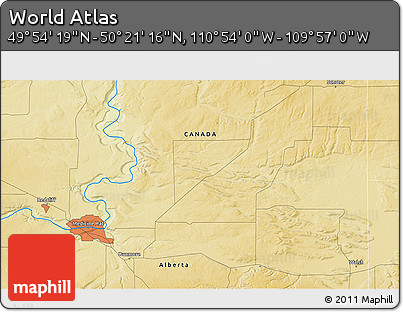 Physical 3D Map of the Area around 50° 7' 47" N, 110° 25' 30" W