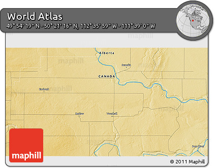 Physical 3D Map of the Area around 50° 7' 47" N, 112° 7' 30" W