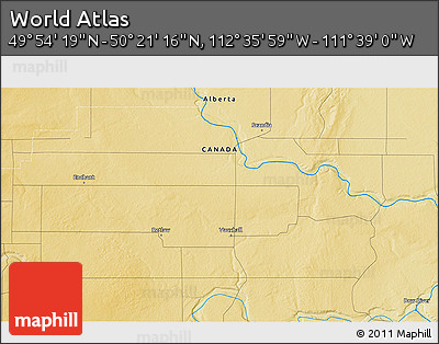Physical 3D Map of the Area around 50° 7' 47" N, 112° 7' 30" W