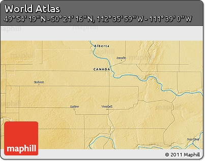 Physical 3D Map of the Area around 50° 7' 47" N, 112° 7' 30" W
