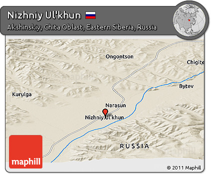 Shaded Relief Panoramic Map of Nizhniy Ul'khun