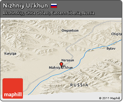 Shaded Relief Panoramic Map of Nizhniy Ul'khun