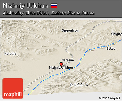 Shaded Relief Panoramic Map of Nizhniy Ul'khun
