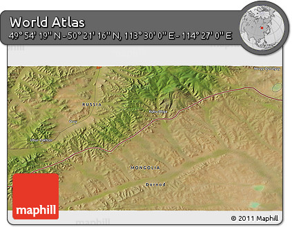 Satellite 3D Map of the Area around 50° 7' 47" N, 113° 58' 29" E