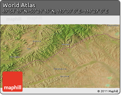 Satellite 3D Map of the Area around 50° 7' 47" N, 113° 58' 29" E