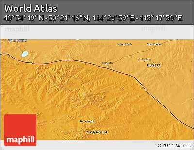 Political 3D Map of the Area around 50° 7' 47" N, 114° 49' 29" E