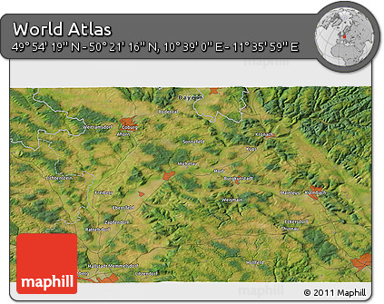 Satellite 3D Map of the Area around 50° 7' 47" N, 11° 7' 30" E
