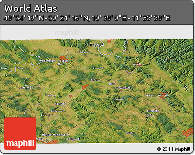Satellite 3D Map of the Area around 50° 7' 47" N, 11° 7' 30" E