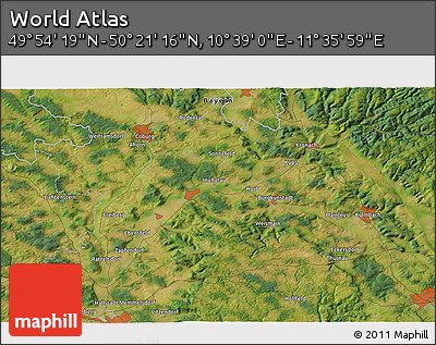 Satellite 3D Map of the Area around 50° 7' 47" N, 11° 7' 30" E