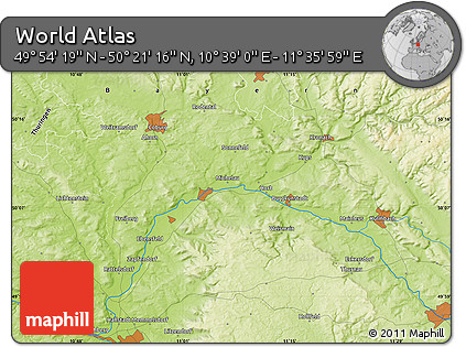 Physical Map of the Area around 50° 7' 47" N, 11° 7' 30" E