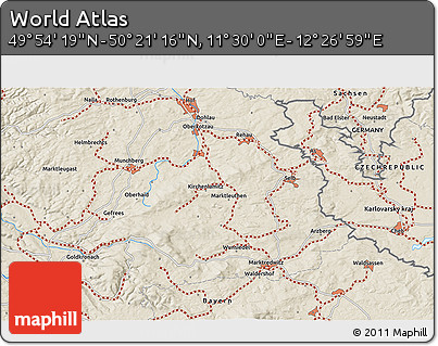 Shaded Relief 3D Map of the Area around 50° 7' 47" N, 11° 58' 29" E