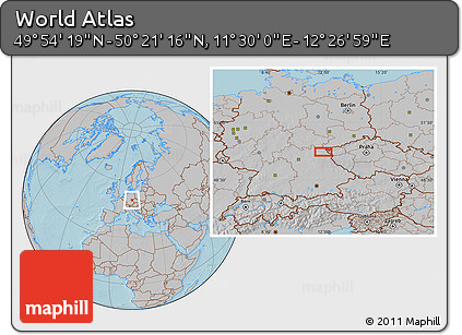 Gray Location Map of the Area around 50° 7' 47" N, 11° 58' 29" E, hill shading