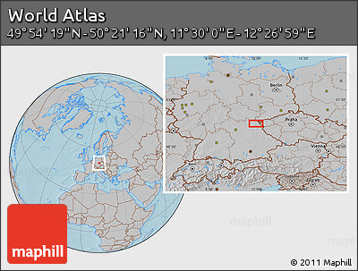 Gray Location Map of the Area around 50° 7' 47" N, 11° 58' 29" E, hill shading