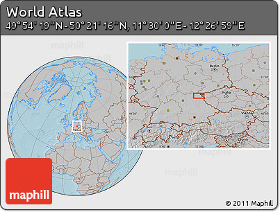 Gray Location Map of the Area around 50° 7' 47" N, 11° 58' 29" E, hill shading