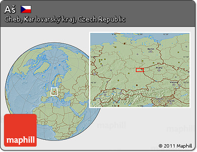Savanna Style Location Map of Aš, hill shading