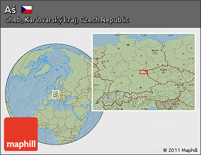 Savanna Style Location Map of Aš, hill shading