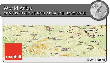 Physical Panoramic Map of the Area around 50° 7' 47" N, 11° 58' 29" E