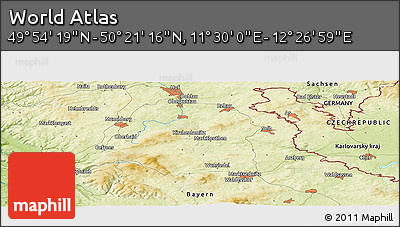 Physical Panoramic Map of the Area around 50° 7' 47" N, 11° 58' 29" E