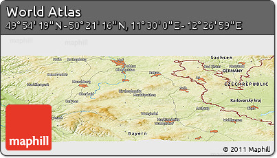Physical Panoramic Map of the Area around 50° 7' 47" N, 11° 58' 29" E