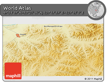 Physical 3D Map of the Area around 50° 7' 47" N, 120° 46' 30" E